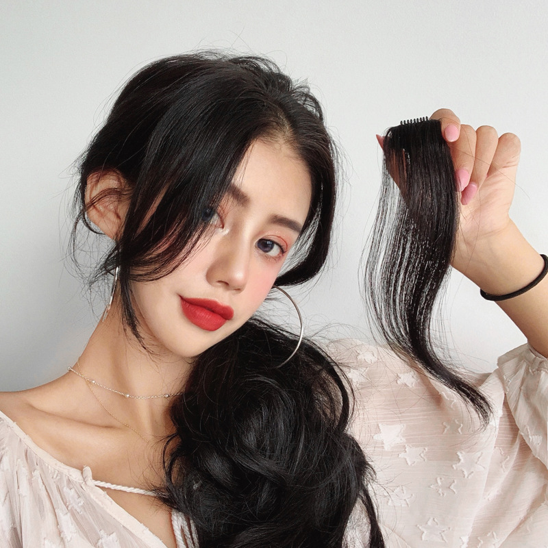 网红假刘海八字空气刘海两侧女自然前额真发鬓角假发片两边逼真