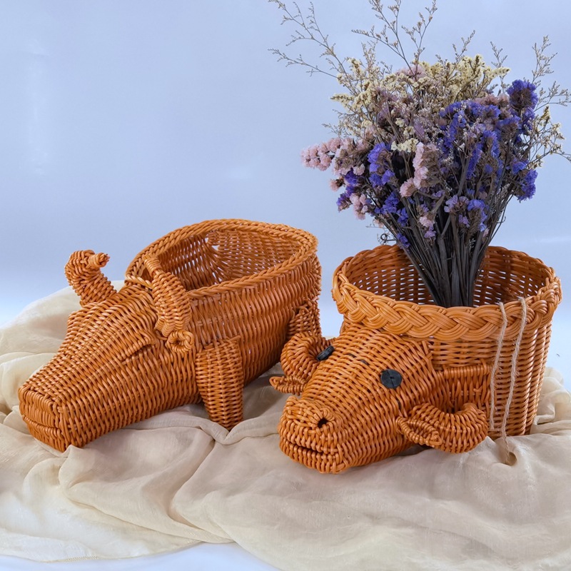 厂家手工编织仿藤篮酒店编织篮仿藤编织牛篮藤编动物筐创意收纳筐
