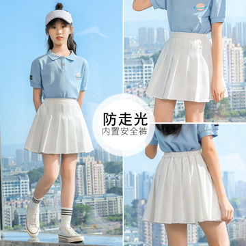 夏季儿童夏装短裙女童套装裙百褶裙女孩夏天白色半身裙中大童裙子