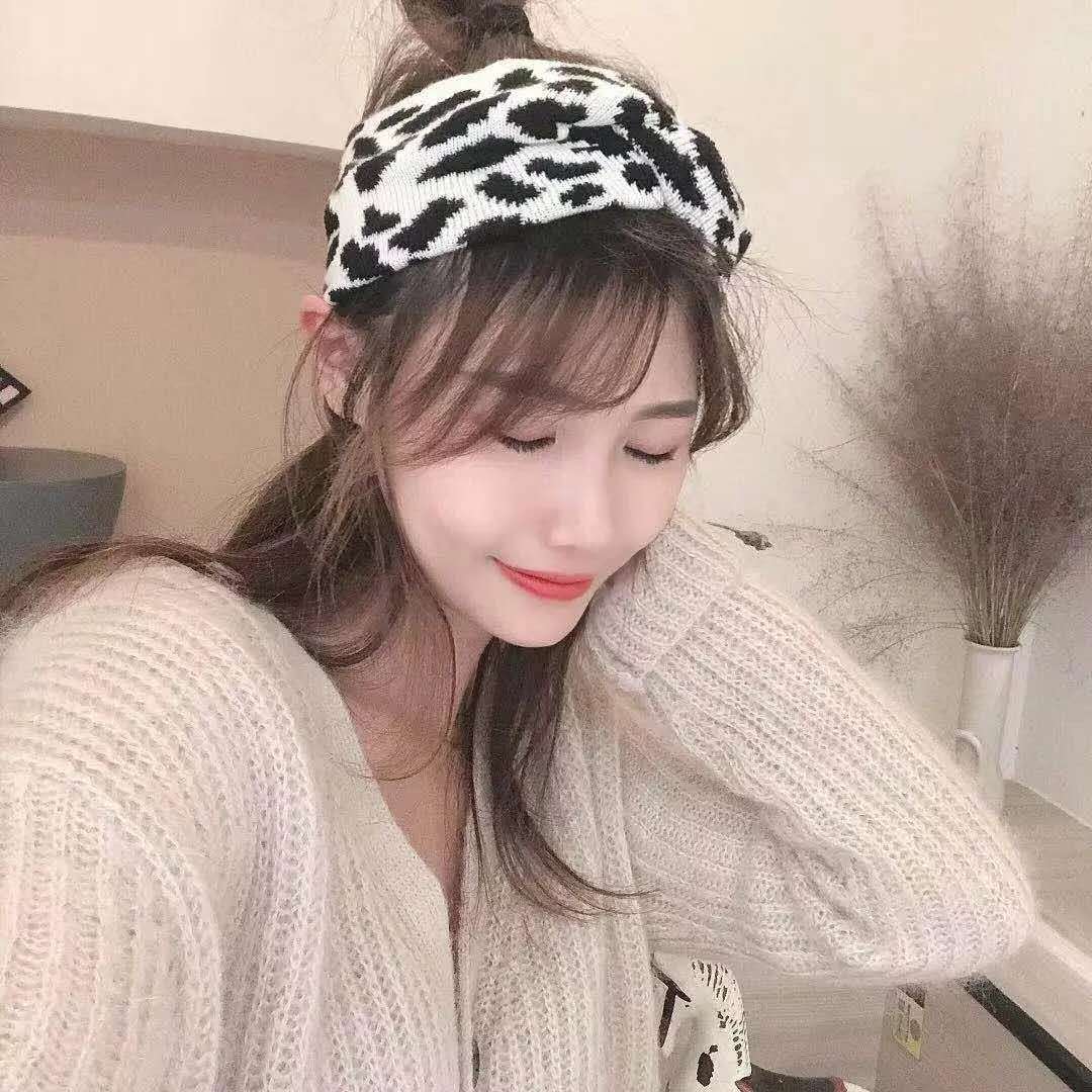 Korean Style New Hair Accessories Wide Edge Chic Style Fashion Net Red Leopard Print Hair Band Knitted Cross Wool Headband Headband