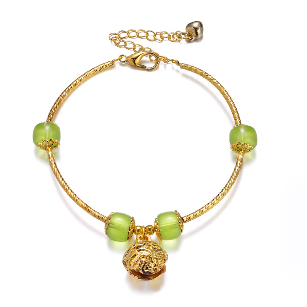 Tiktok National Style Gold Inlaid with Jade Vintage Court Design Inlaid Bracelet Hetian Jade Bell Agate Alloy Bracelet Bracelet