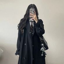 赫本风黑色风衣外套女春秋2023年新款小个子中长款日系高级感大衣