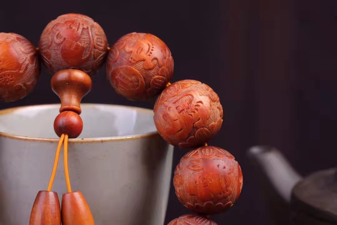 印尼冰种血龙木佛珠手串 男女血龙珠手链 顺纹高油密满血丝易玉化