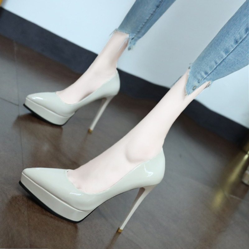 欧美2023新款春季细跟尖头超高跟鞋性感夜店防水台浅口女鞋单鞋女