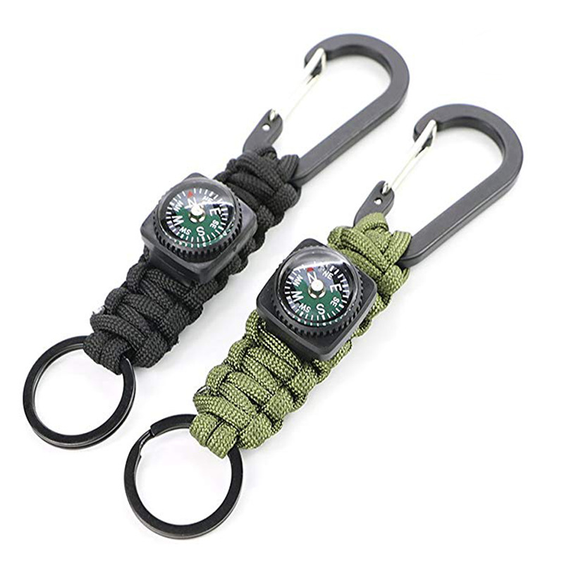 伞绳编织指南针钥匙扣 户外多功能钥匙链登山扣挂扣