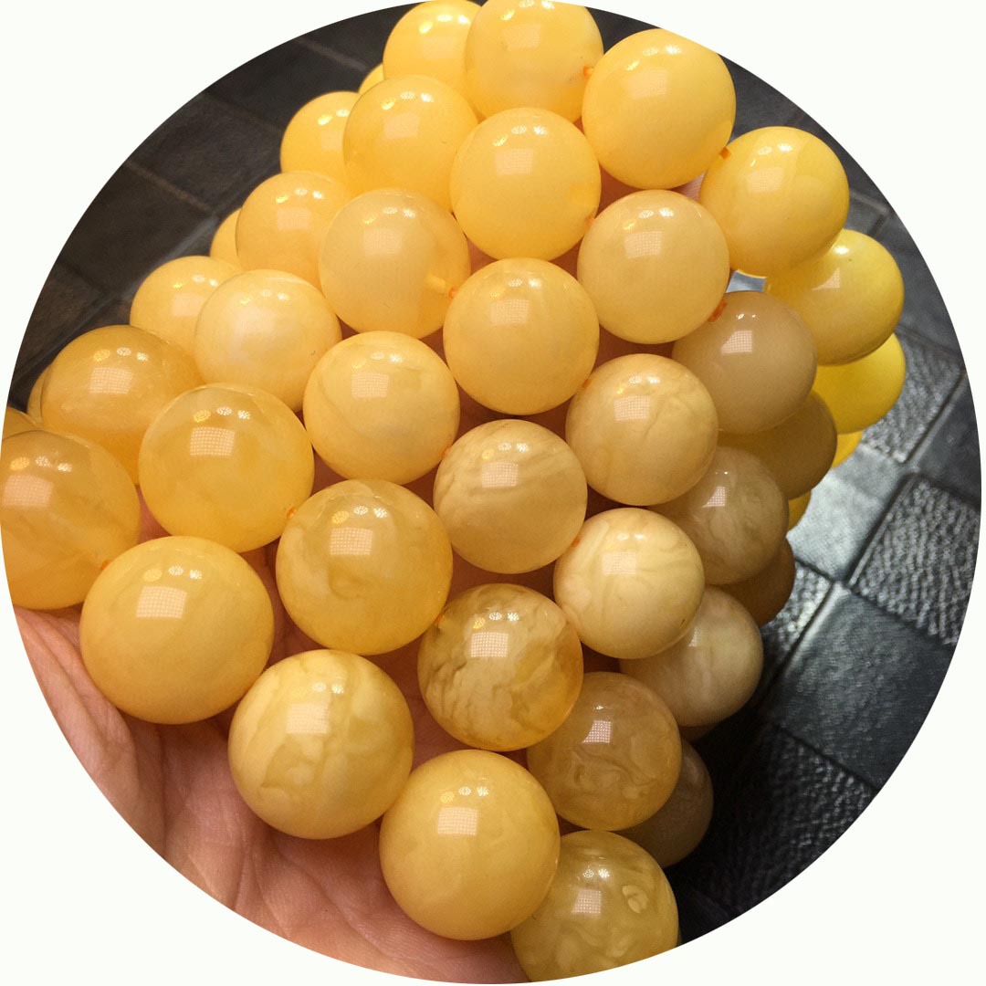 工厂直销精美琥珀蜜蜡纯天然黄白花圆珠蜜蜡全品蜡质饱满性价比高