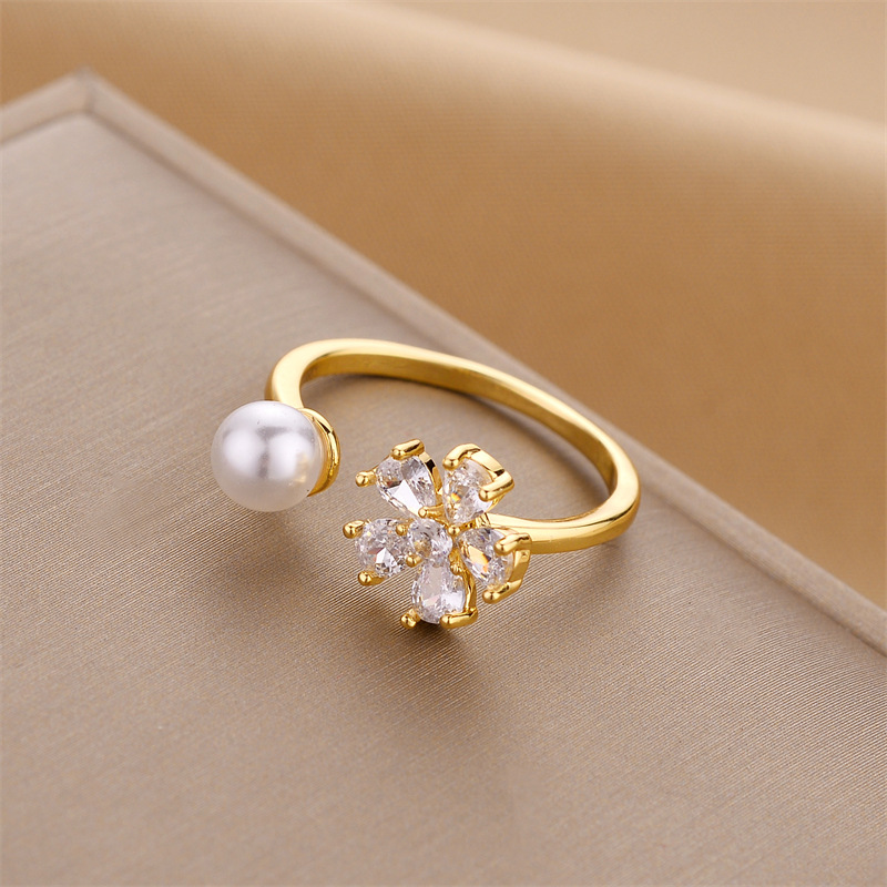 Special-Interest Design Ins Style Personalized Advanced Ring Female Light Luxury Pearl Zircon Open Ring Female Accessories Ring Batch