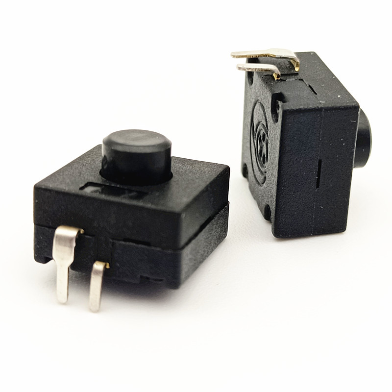 黑色自锁手电筒按钮开关8008一开一关 自锁 2脚8*8开关脚位可定制-阿