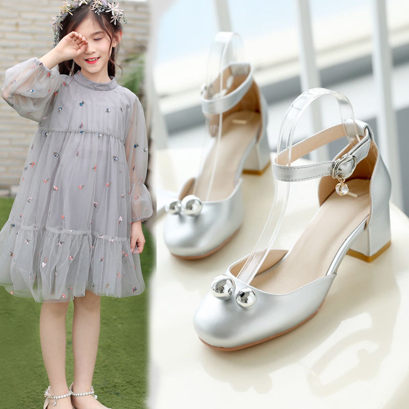 女童凉鞋女童高跟鞋儿童舞台模特走秀鞋小主持人礼服鞋银色表演出