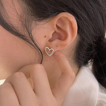 泰银镂空双层心形耳扣个性设计感耳钉批发串珠圆珠复古风爱心耳环