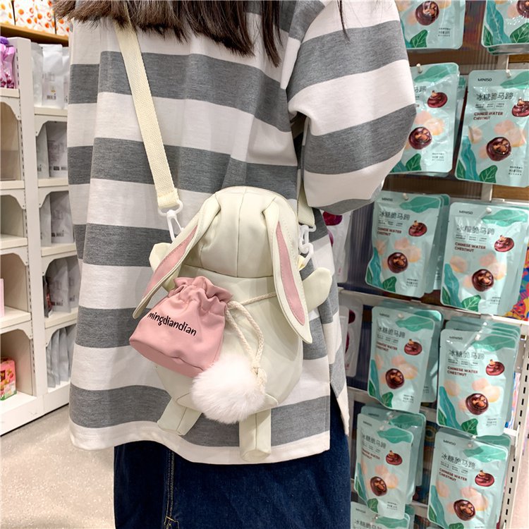 2021 New Japanese Style Cute Funny Personality Creative Bunny Doll Drawstring Hair Ball Lovely Girl Crossbody Bag Women