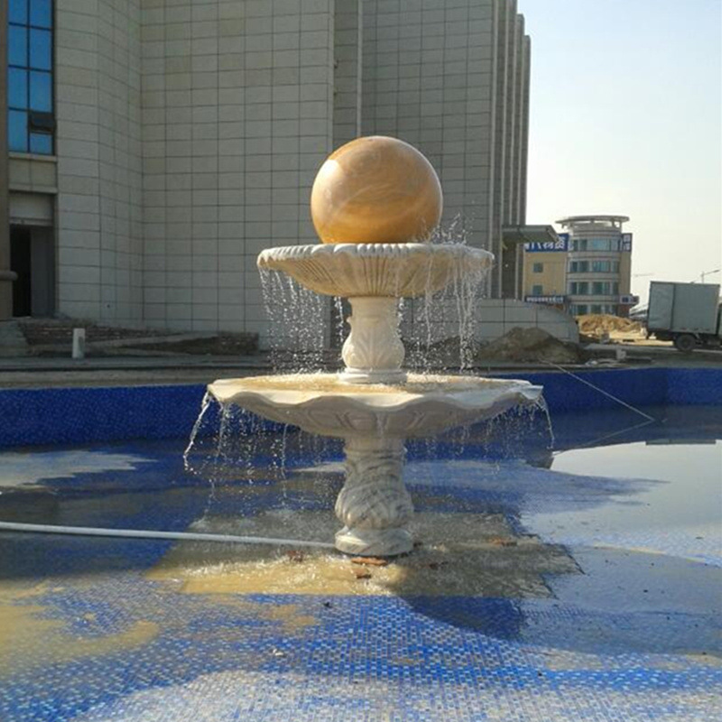 石雕风水球喷泉晚霞红园林户外天然大理石庭院球小型欧式流水水池