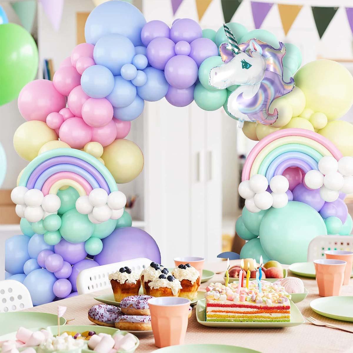 跨境新款马卡龙气球独角兽套装生日派对周年庆房间装饰布置气球
