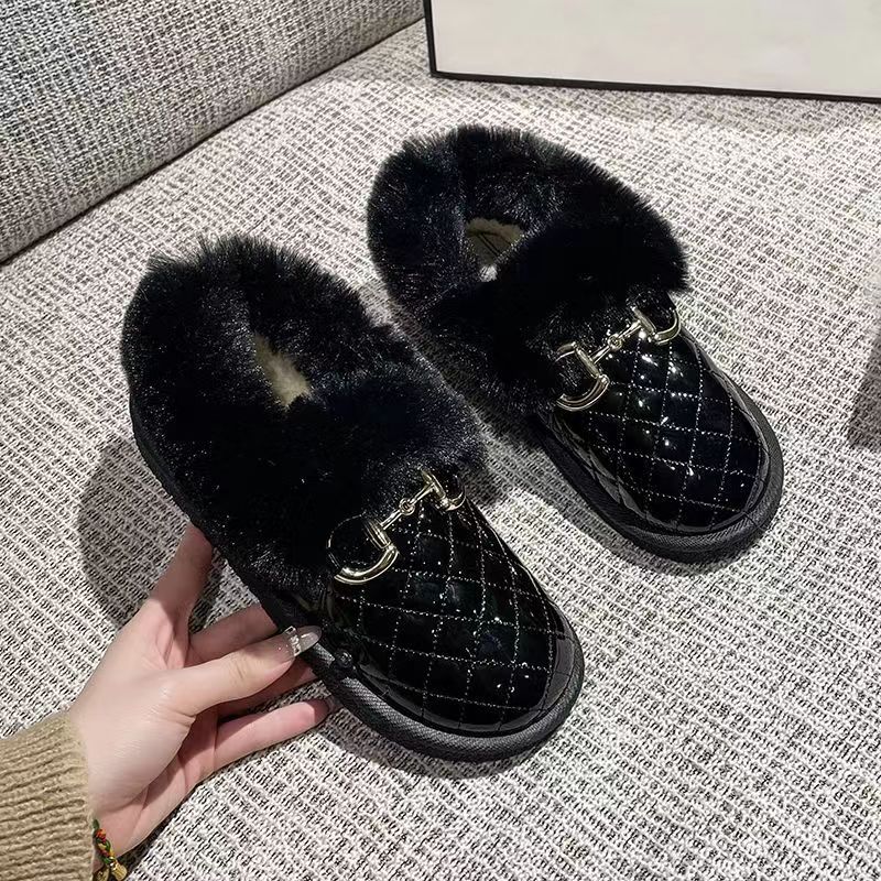 Winter Waterproof Cotton-Padded Shoes Women's Cold-Proof Warm Shoes Non-Slip Wear-Resistant Flat Shoes Slip-on Lazy Plush Boots Cotton-Padded Shoes