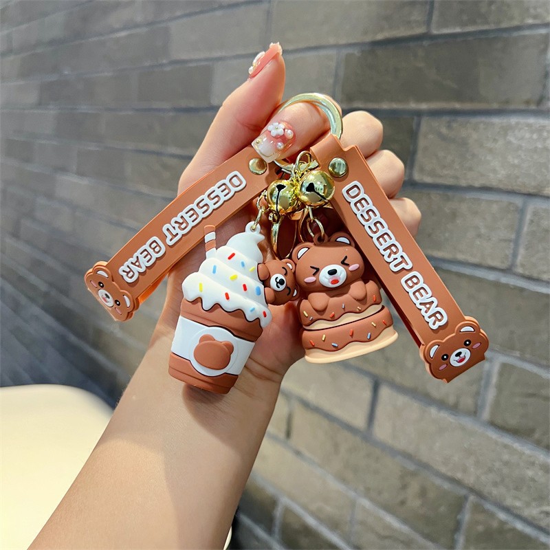 Creative Genuine Dessert Bear Keychain Cute Cake Bear Ice Cream Bear Cone Bear Key Chain Men and Women's Pendants