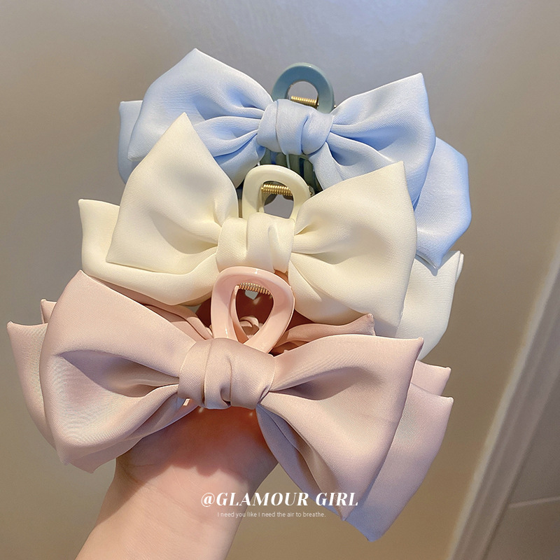 double layer oversized sweet bow barrettes summer super fairy temperament back head updo shark clip fashion hair accessories female