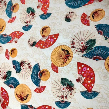 现货印花服装面料古风汉服旗袍连衣裙面料全棉烫金印花面料扇子印