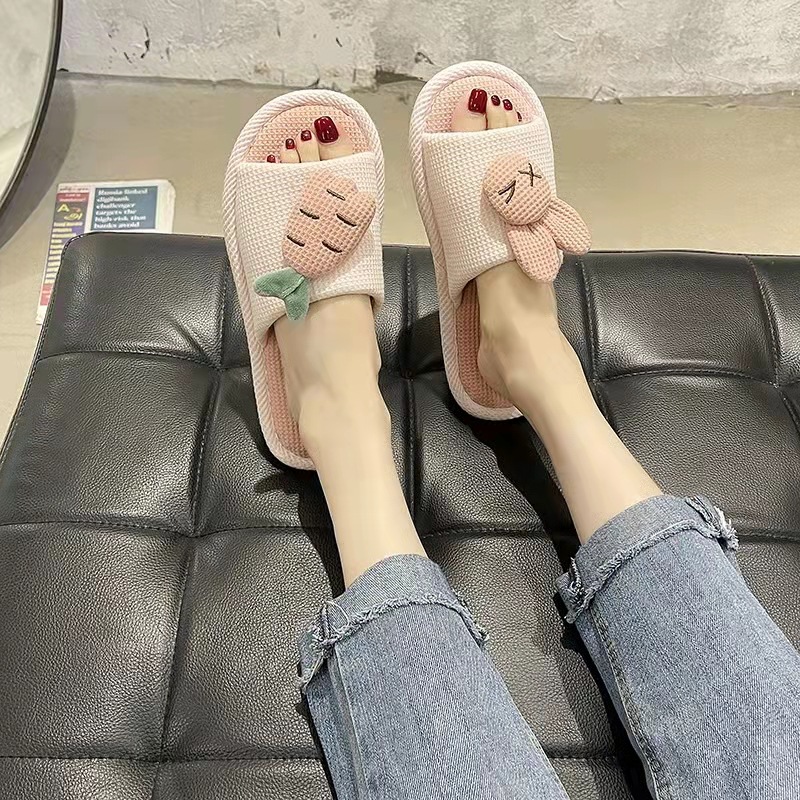 Linen Slippers for Women Spring and Autumn Home Indoor Autumn Home Cute Cotton Linen Silent Cotton Home Cloth Four Seasons Couple Summer