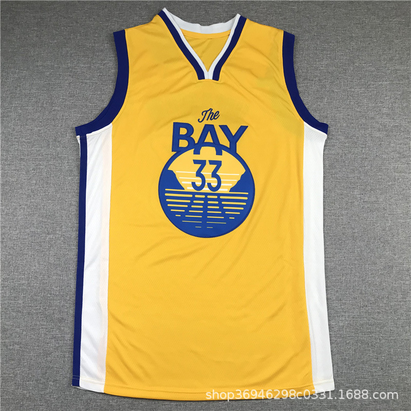 勇士33号怀斯曼白蓝黑黄色2021款城市版刺绣篮球服nba球衣球裤
