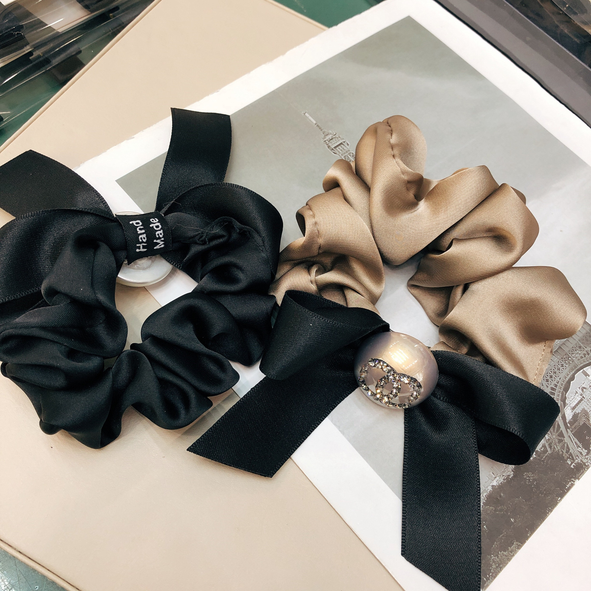 法式温柔大肠圈外出百搭丸子头发圈网红蝴蝶结皮筋布圈皮筋