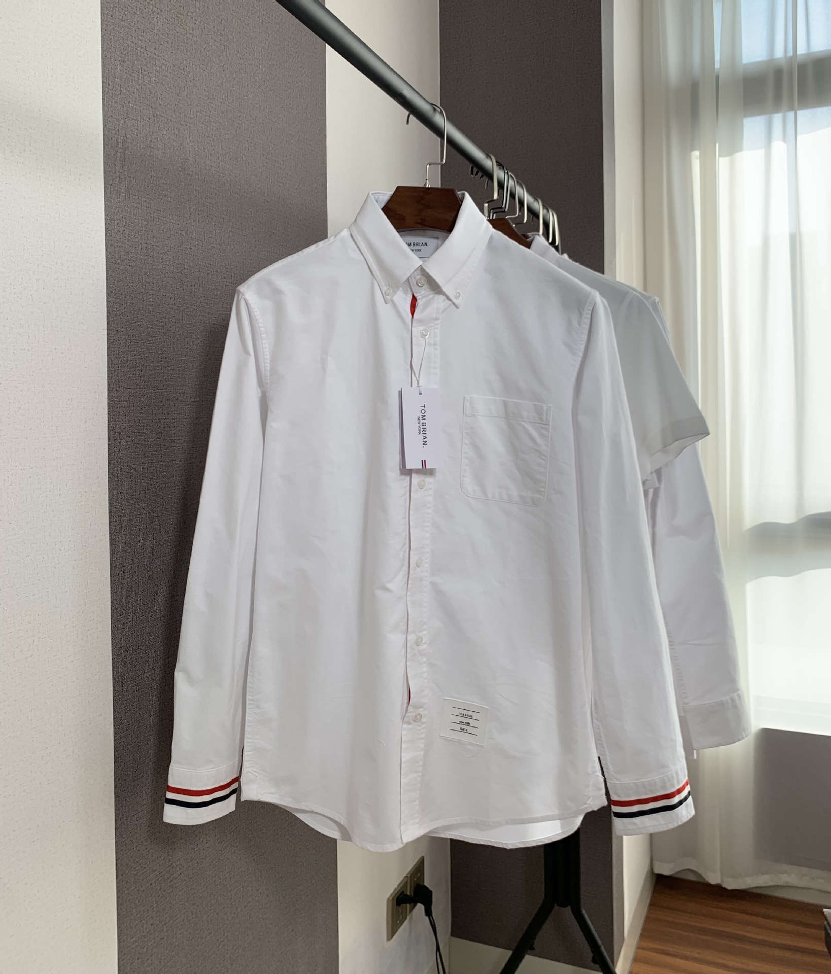 tom brian汤姆tb条纹罗缎织带臂章男士衬衫白色衬衫男女情侣款潮