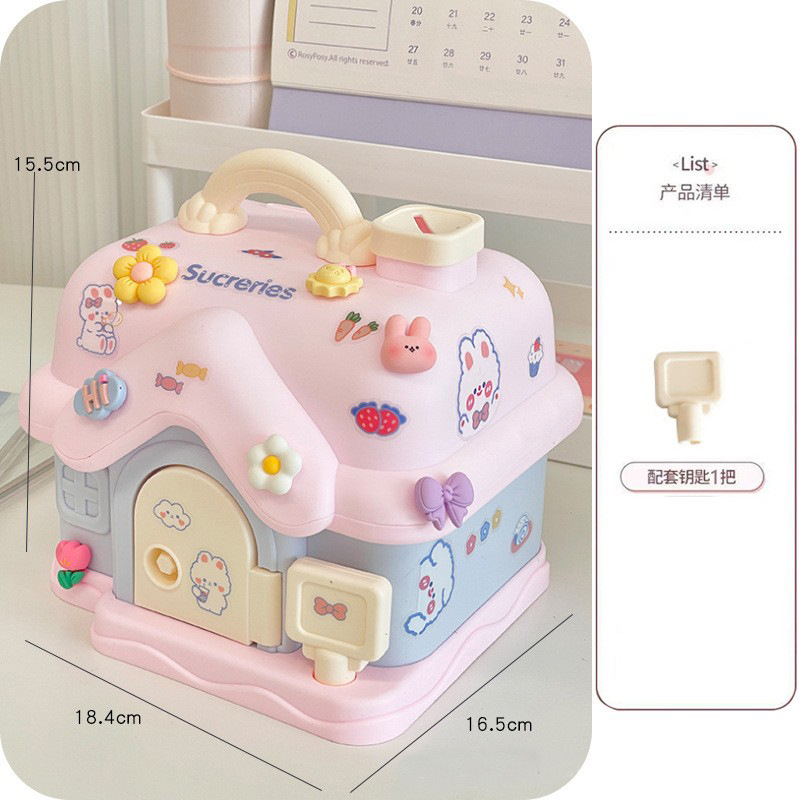 New Cartoon Piggy Bank Children's Small House Cute Internet Celebrity Piggy Bank with Lock Money Box Creative Toy Small Ornaments