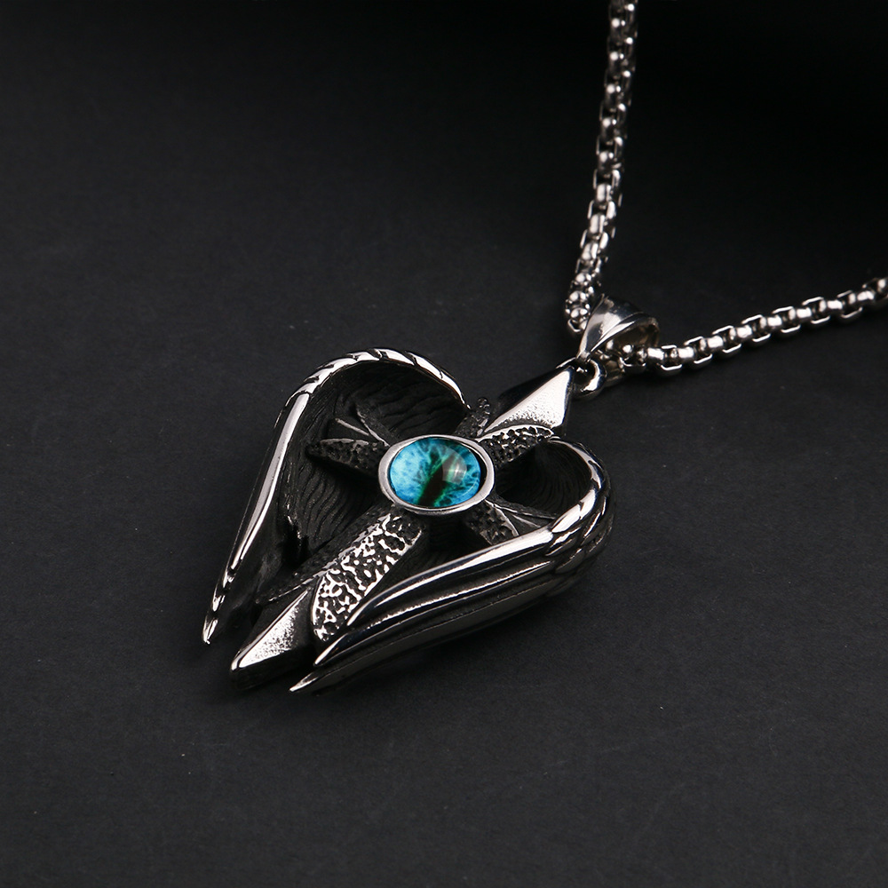 乌鸦饰品批发嘻哈ins个性复古朋克欧美红眼睛十字吊坠 项链