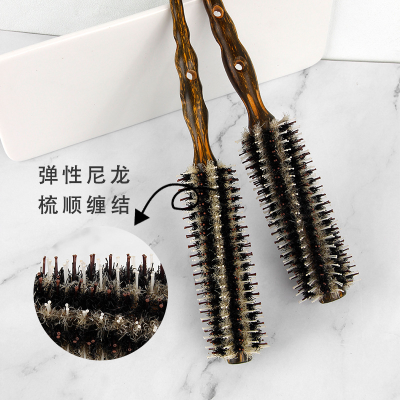 Factory Direct Sales Bristle Comb Hairdressing Paddle Brush High Temperature Resistant Hair Curling Comb Inner Buckle Household Pear Flower Styling Comb