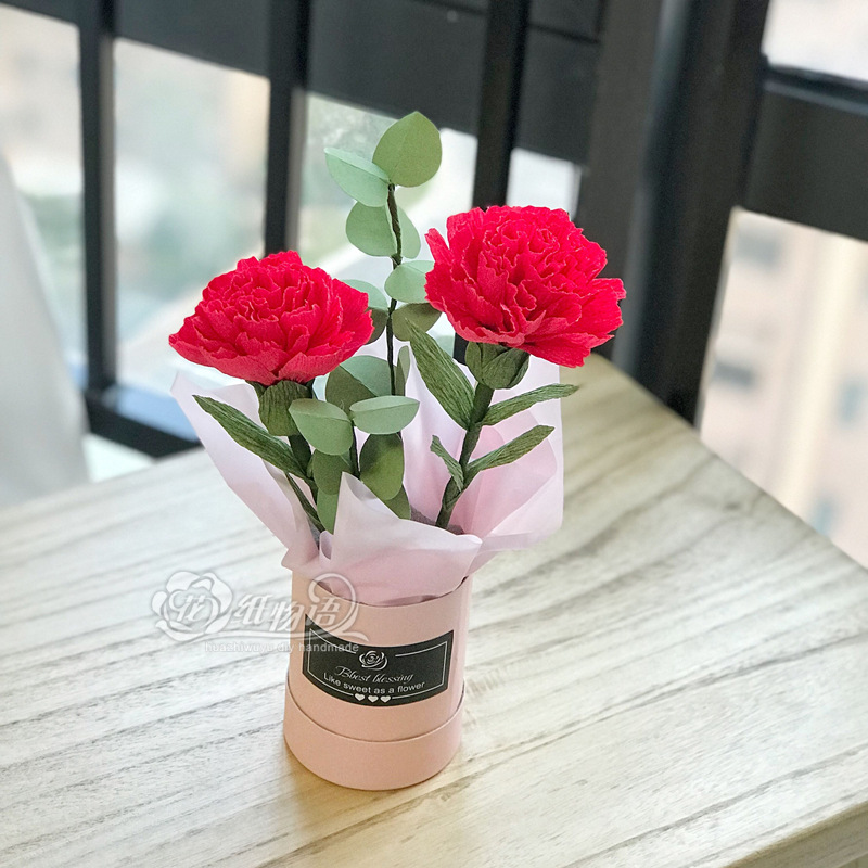 皱纹纸康乃馨花束礼袋材料包 纸花纸艺手工diy 教师节母亲节礼物