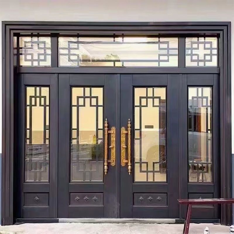 大门农村顾好堂屋玻璃格子沙门锌合金仿铜拼接门客厅门批发