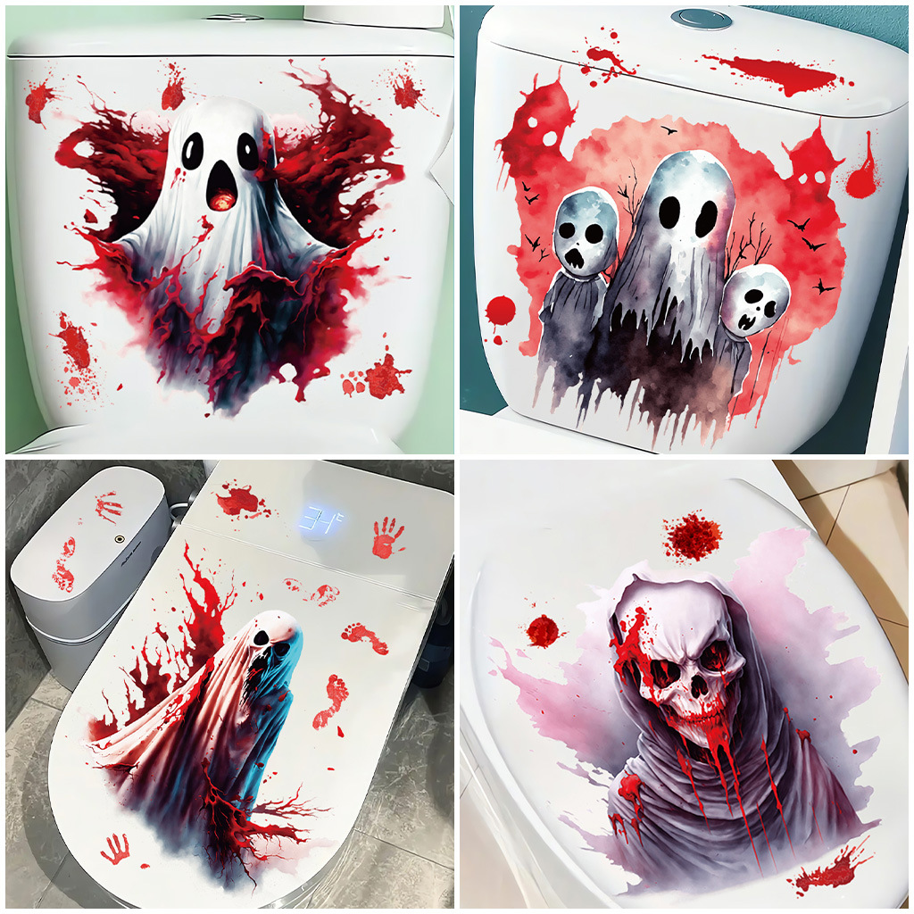 万圣节恐怖骷髅头幽灵血腥马桶贴纸afh跨境卫生间马桶装饰墙贴批
