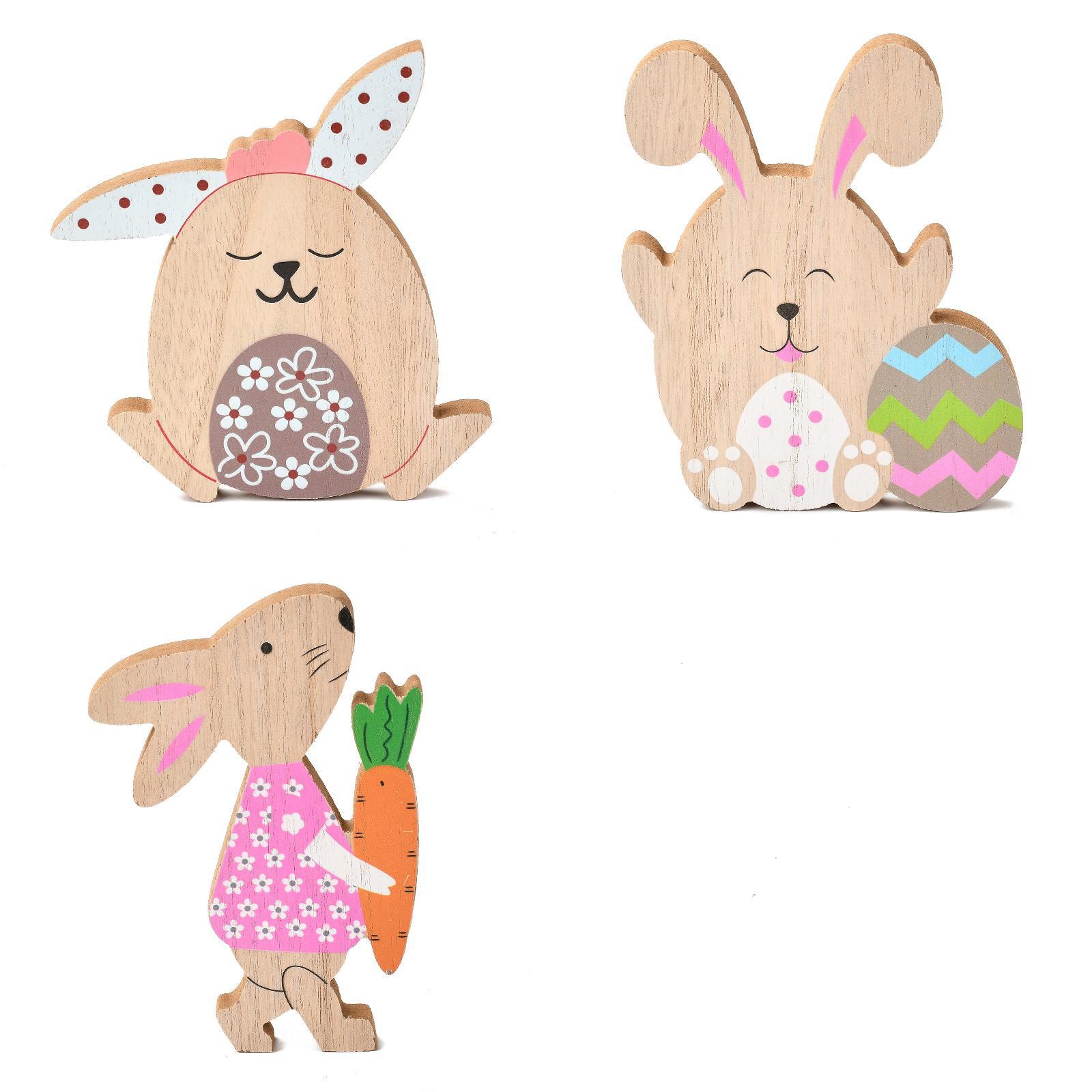 创意复活节兔子工艺品摆件木制家居场景装饰用品儿童桌面玩具礼品