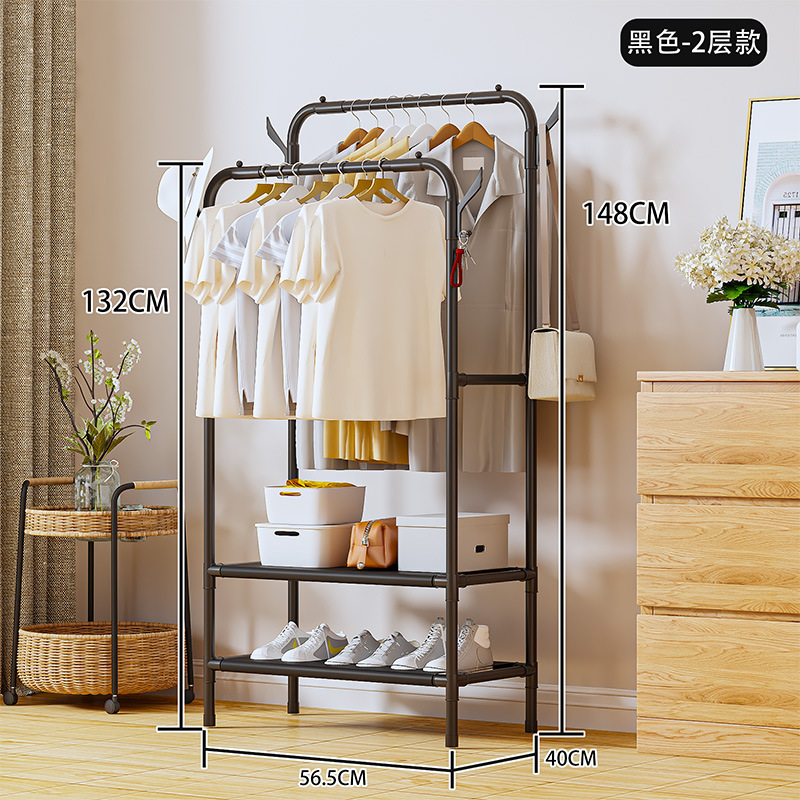 Factory Direct Supply Household Floor Clothes Hanger Bedroom Single and Double Poles Coat Rack Simple Movable Clothes Hanger Wholesale