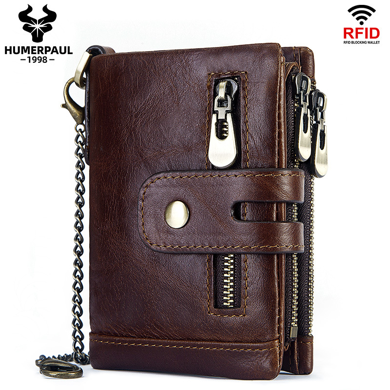 Foreign Trade Cross-Border European and American Wholesale First Layer Cowhide Card Holder Tri-Fold Usd Wallet Rfid Men's Short Leather Wallet