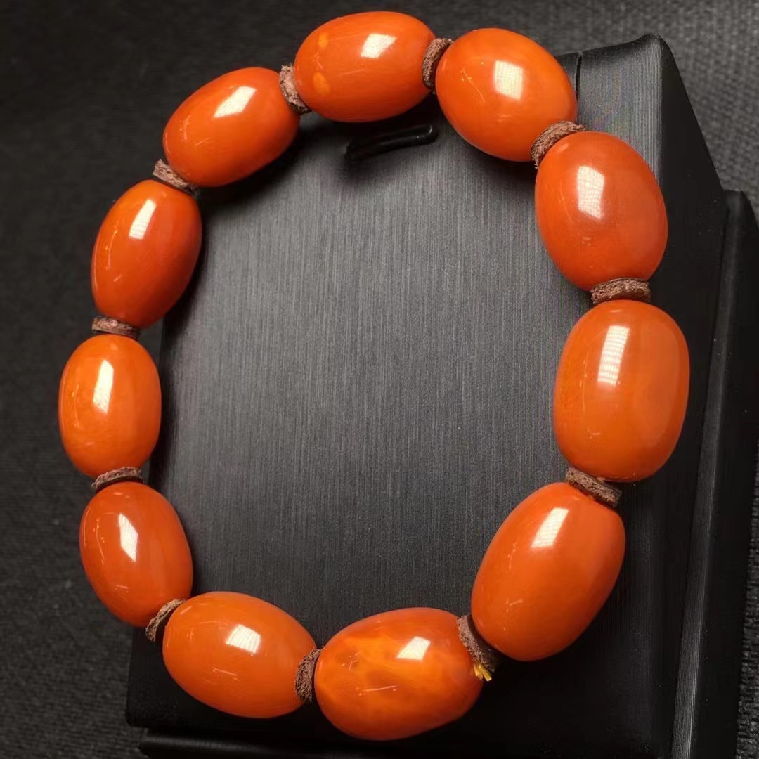 琥珀蜜蜡老蜡老蜜枣珠手串手链蜡质浓郁色泽红润多圈手链