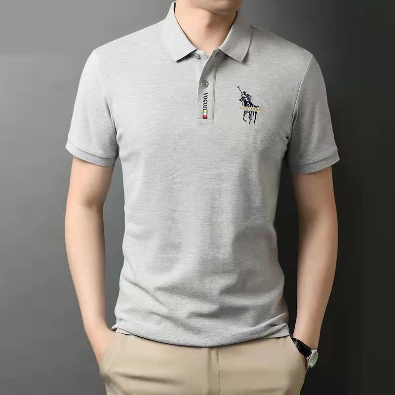 Business Shirt for Export Summer Men's Clothing Short Sleeve T-shirt Embroidered Lapel plus Size Polo Shirt Trendy Solid Color Men's Top