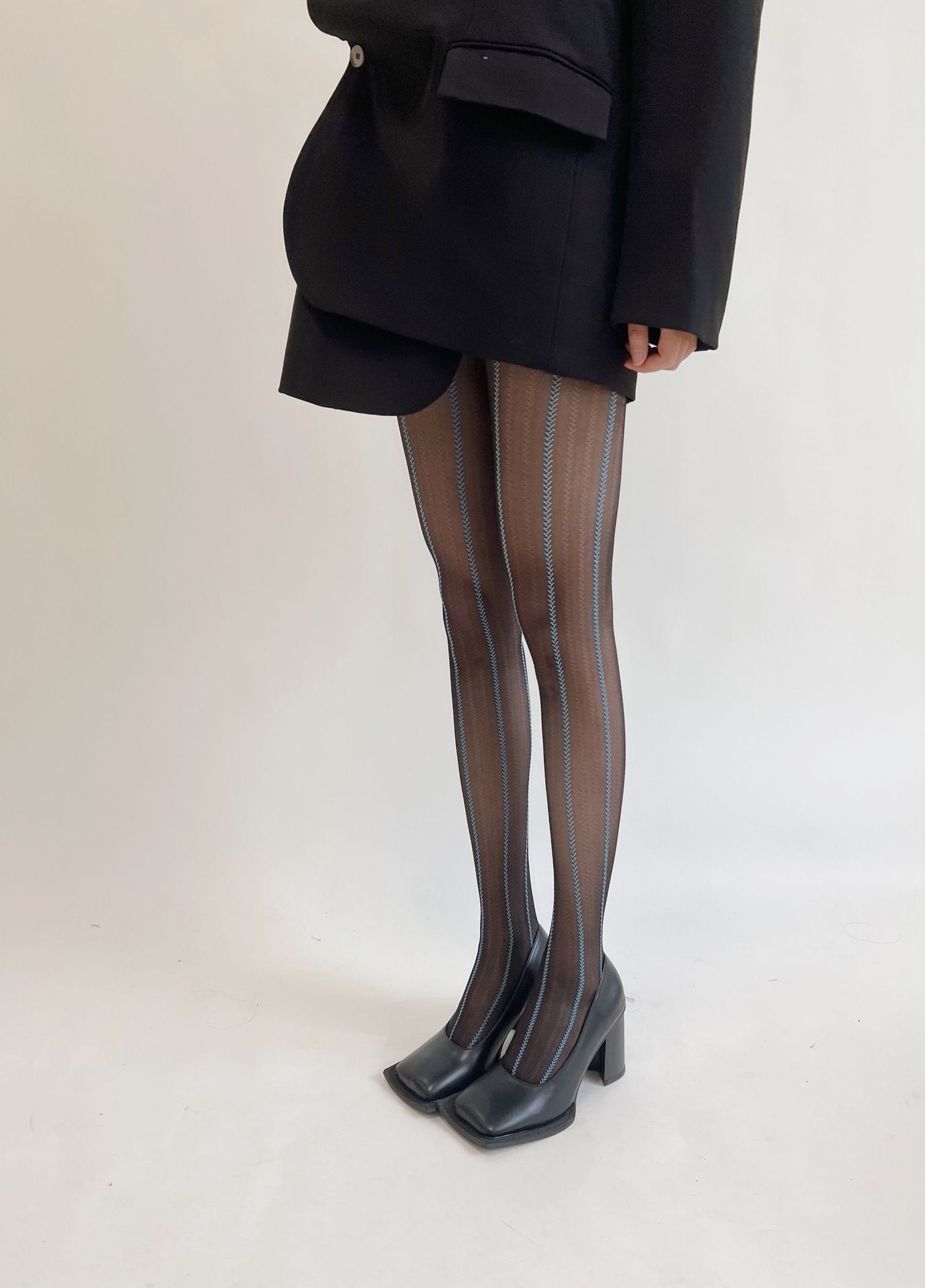 新品竖纹蓝色麦穗提花吊线黑丝性感豆绿色打底裤袜超薄显瘦丝袜女