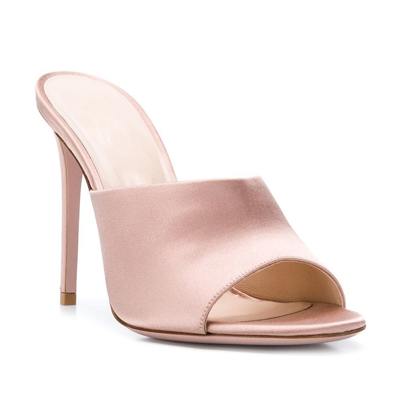 2022外贸欧美新款鱼嘴浅口后空细跟超高跟套脚大码一字带拖鞋女