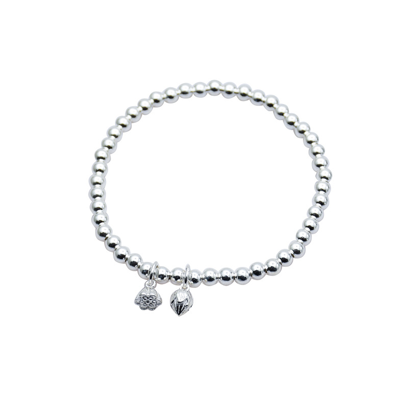 Two Shihuan Bracelet Female S925 Sterling Silver round Beads Bracelet Ins Fresh Style Silver Bracelet Lotus Seedpod Bead String Jewelry