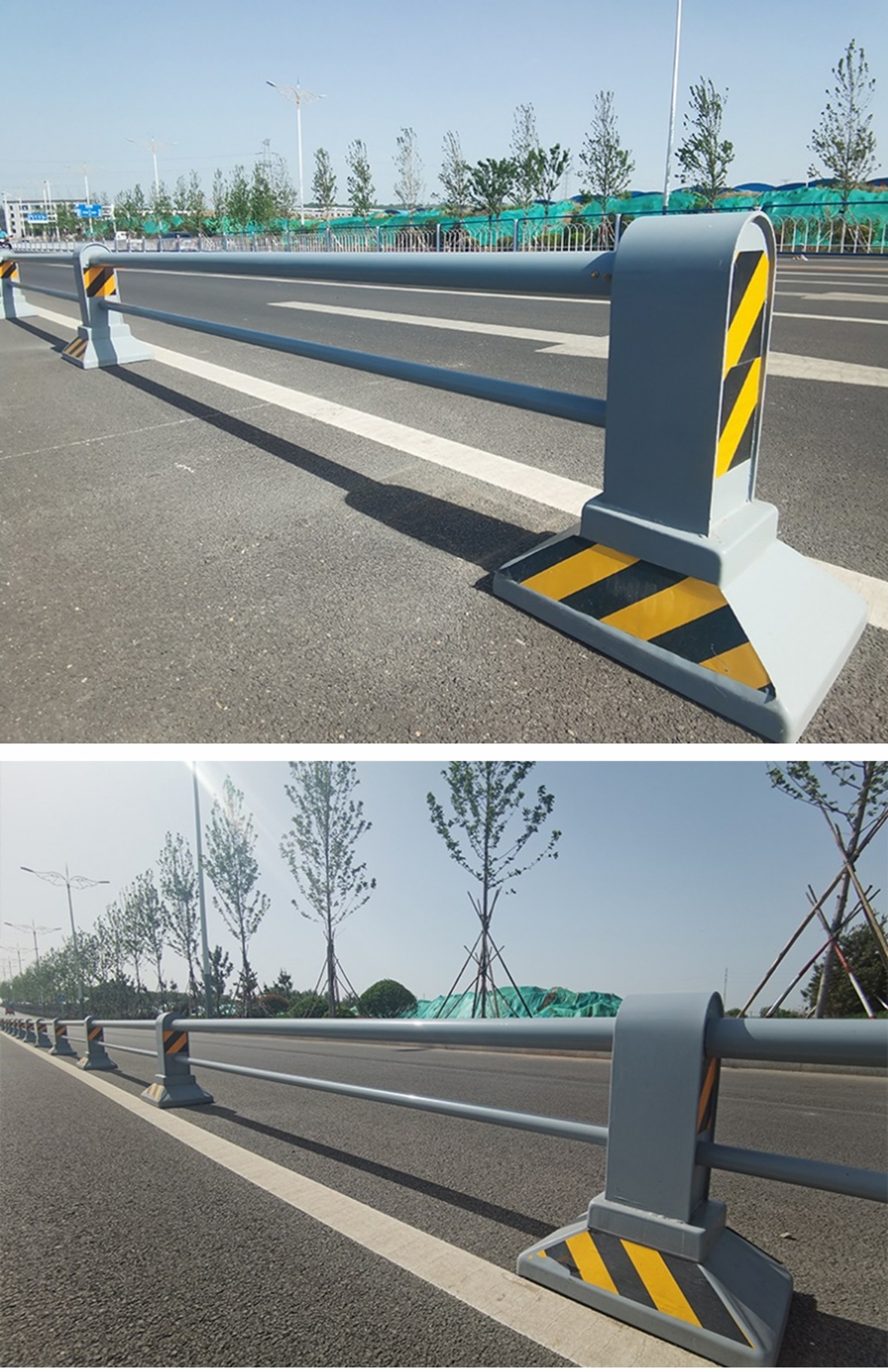 广州增城自行车道隔离栏杆 市政交通人车分流护栏 灰色锌钢隔离墩