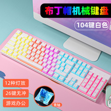 布丁双皮奶RGB透光有线真机械键盘 青轴网吧电脑电竞游戏机械键盘