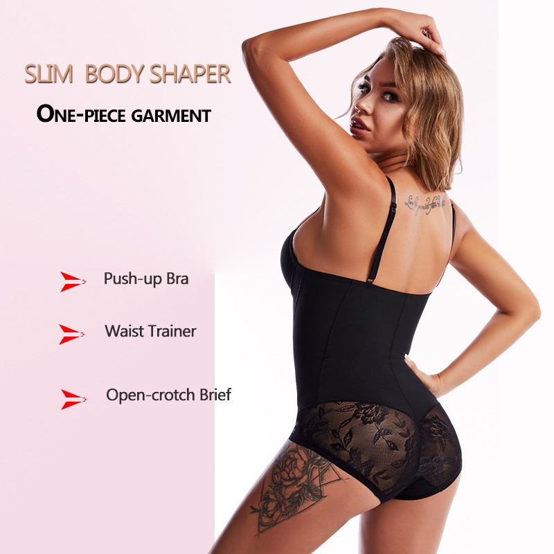 Foreign Trade Hot Sale Lace Corset Belly Contraction Bodybuilding Jumpsuit with Bra Chest Support Deep V Body-Shaping Corsets Corset