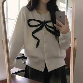 韩版设计感小众蝴蝶结针织长袖开衫女休闲内搭毛衣