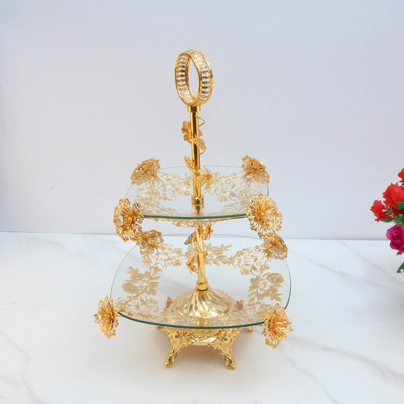 European-Style Fruit Plate Three-Layer Snack Stand Wedding Cake Plate Fruit Plate Two-Layer Light Luxury Cake Stand Golden Dessert Stand