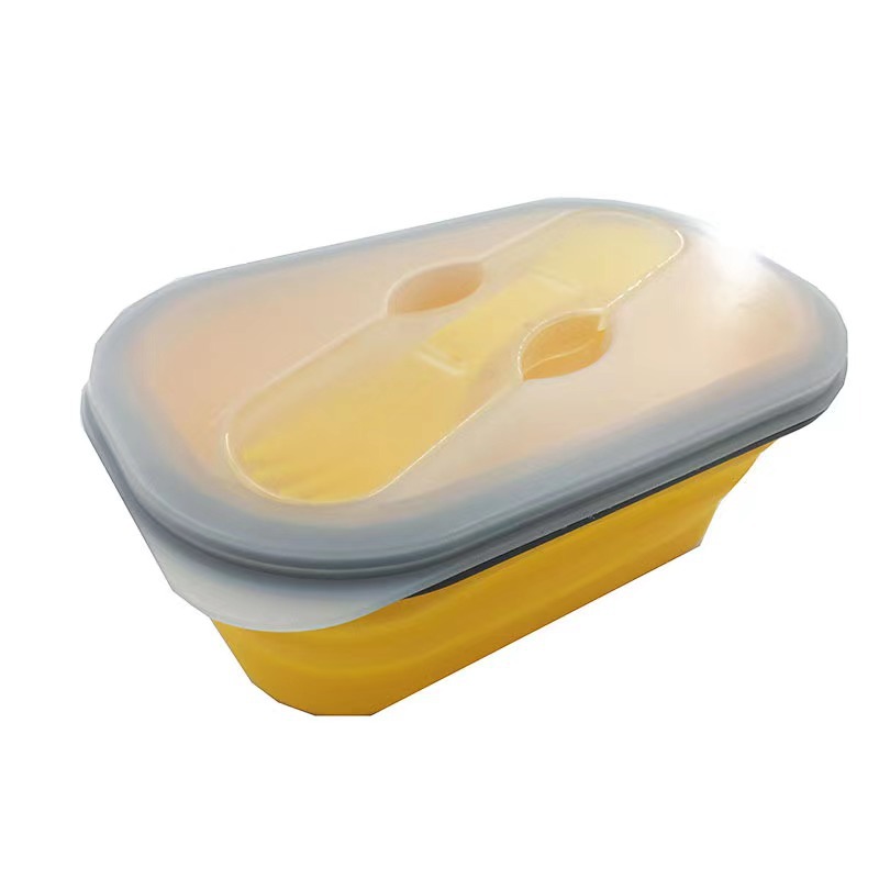 Outdoor Silicone Lunch Box Portable Crisper with Lid Spork Cross-Border Creative Fruit Lunch Plate Bento Box Folding Bowl