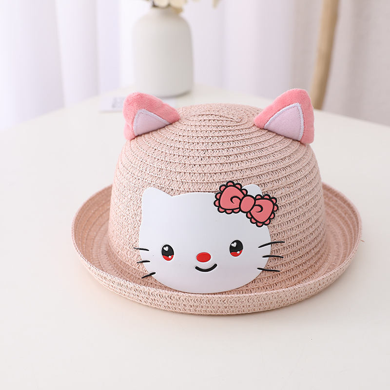 Children's Hat Summer Cute Outing Straw Hat Sun-Proof Sun Protection Hat Boys and Girls Beach Hat 3-5 Years Old Matching Bag