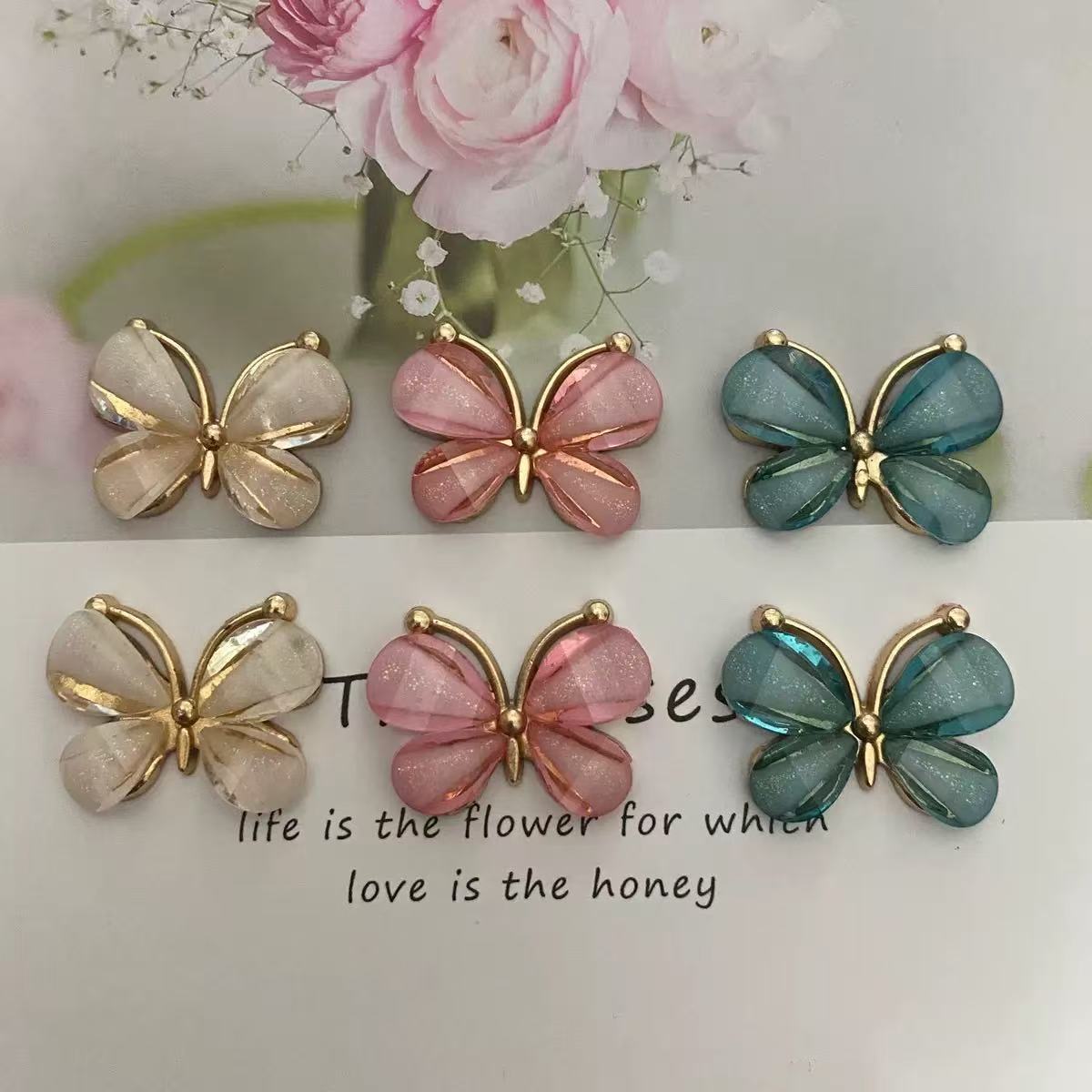 饰品配件diy水晶锌合金小蝴蝶手机套贴手工 发饰材料工厂直销=双