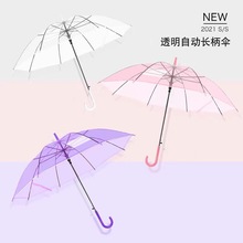 长柄透明伞自动透明雨伞小清新儿童广告伞创意直杆厂家一件代发