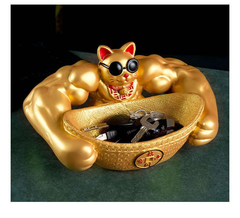 麒麟臂招财猫巨手臂大力胳膊肌肉劫财猫网红客厅桌面前台发财摆件