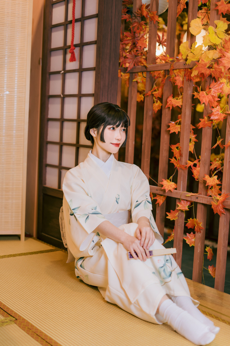 和风樱之美白梨花传统改良变穿版140衣长和服正装日式写真体验